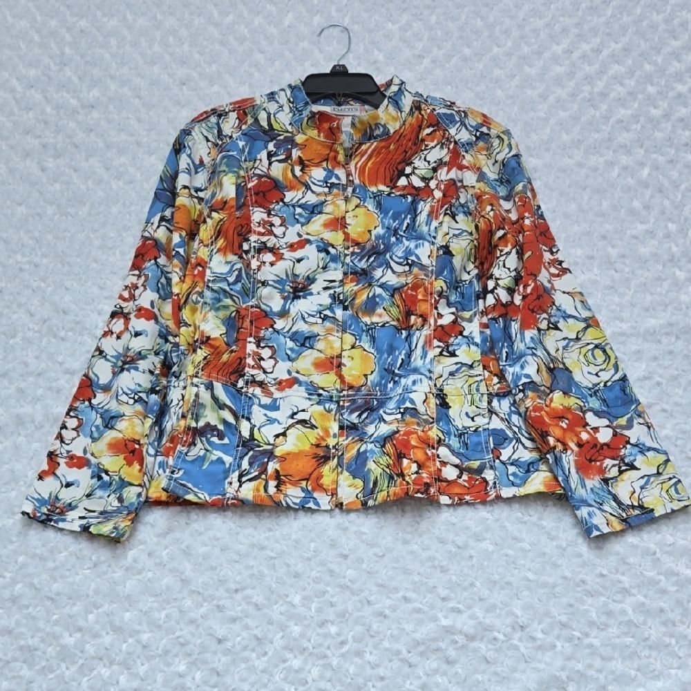 Chico's Colorful Floral Button-Up Shirt Size 3